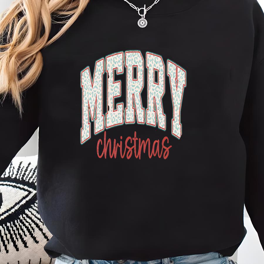 Christmas Shirt, Merry Christmas Sweatshirt, Leopard Printed Christmas Shirt, Christmas Gift Shirt, Women Leopard Christmas Shirt Sweatshirt