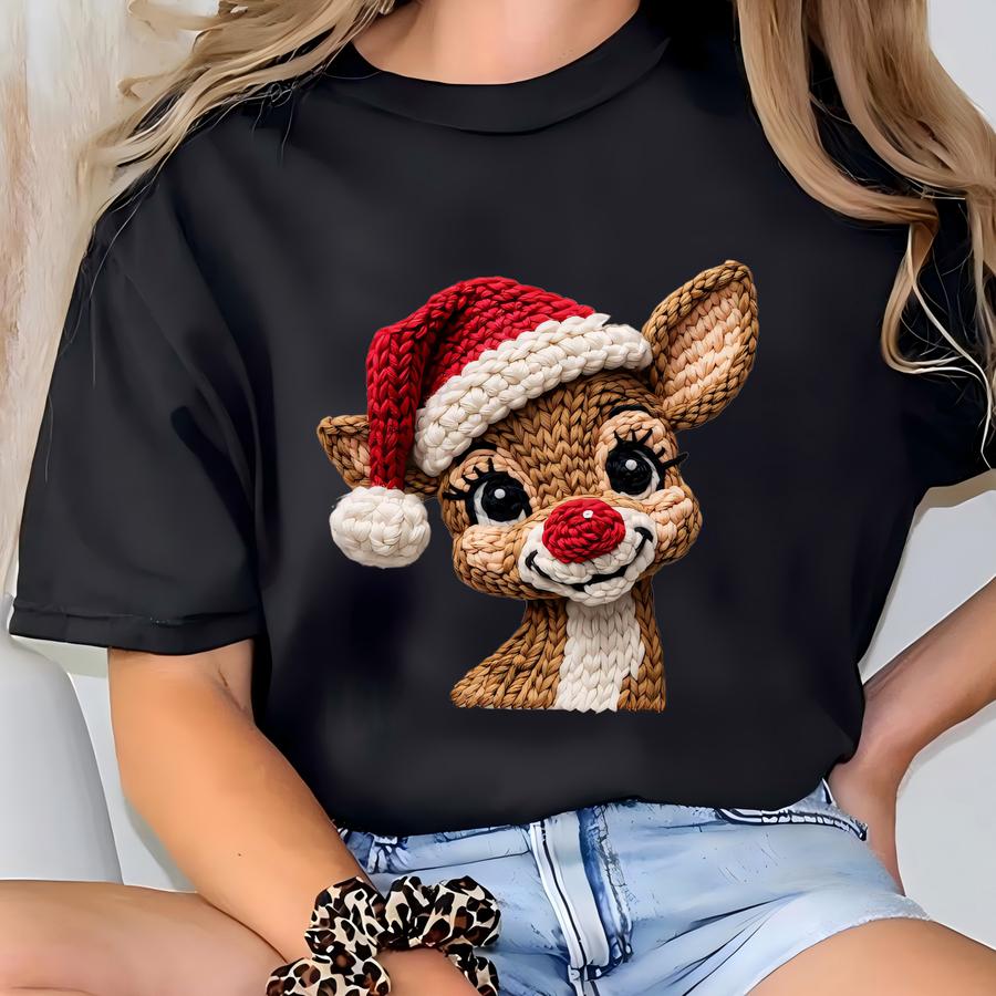 Cute Christmas Reindeer Sweatshirt, Cute Holiday Deer Hoodie, Cozy Winter Shirt, Christmas Gift For Her, Retro Deer Tee, Winter Deer Tshirt T-shirt