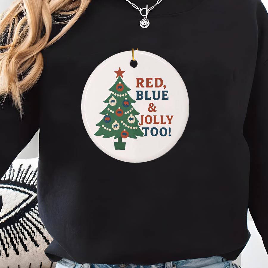Buffalo Red Blue And Jolly Too Ceramic Ornaments, Sports Fan Holiday Decor, Tree Ornaments, Decorative Christmas Ornaments, Double-sided Sweatshirt