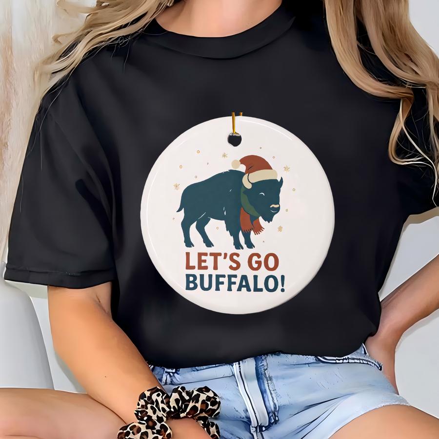 Buffalo Santa Christmas Ornaments, Double-sided Holiday Decor For Sports Fans, Home Decoration, Ceramic Tree Ornaments, T-shirt