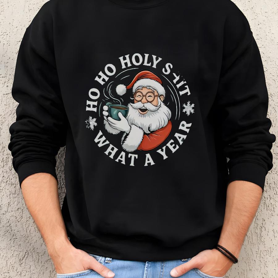 Funny Santa Christmas Sweatshirt,ho Ho Holy What A Year Shirt, Vintage Santa With Coffee Tee, Holiday Humor Gift For Friends Christmas Sweatshirt Funny Santa Christmas Sweatshirt,ho Ho Holy What A Year Shirt, Vintage Santa With Coffee Tee, Holiday Humor Gift For Friends Christmas Sweatshirt