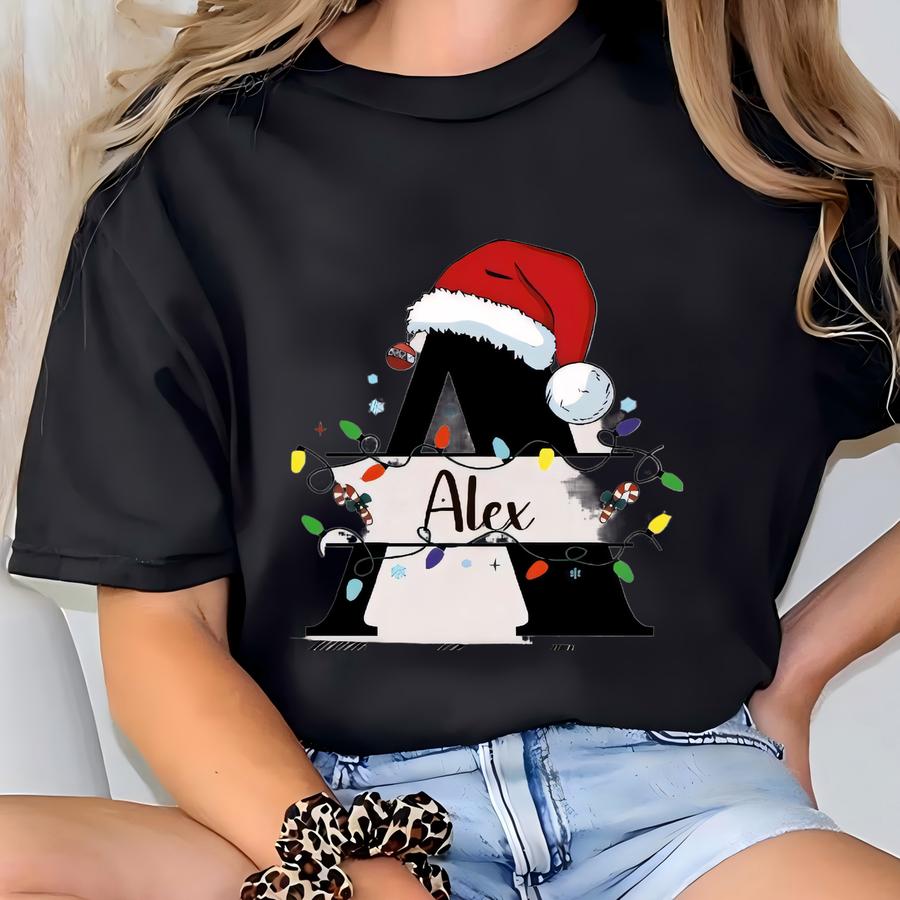 Monogram Christmas Family Shirt: Personalized Xmas Name Tee T-shirt