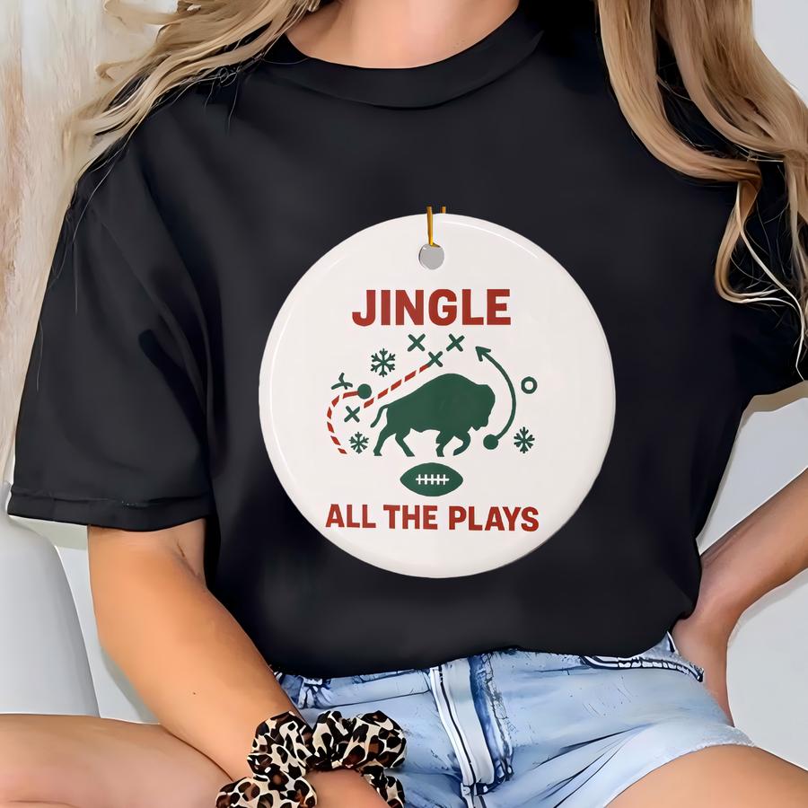 Buffalo Jingle All The Plays Christmas Ornaments, Sports Fan Decor, Double-sided Tree Decorations, 1pc 3pcs 5pcs 10pcs, Decorative Holiday T-shirt