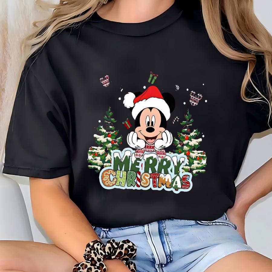 Merry Christmas  Shirt, Cute Mouse Holiday Hoodie, Family Matching Outfit, Santa Claus Xmas Tee. T-shirt