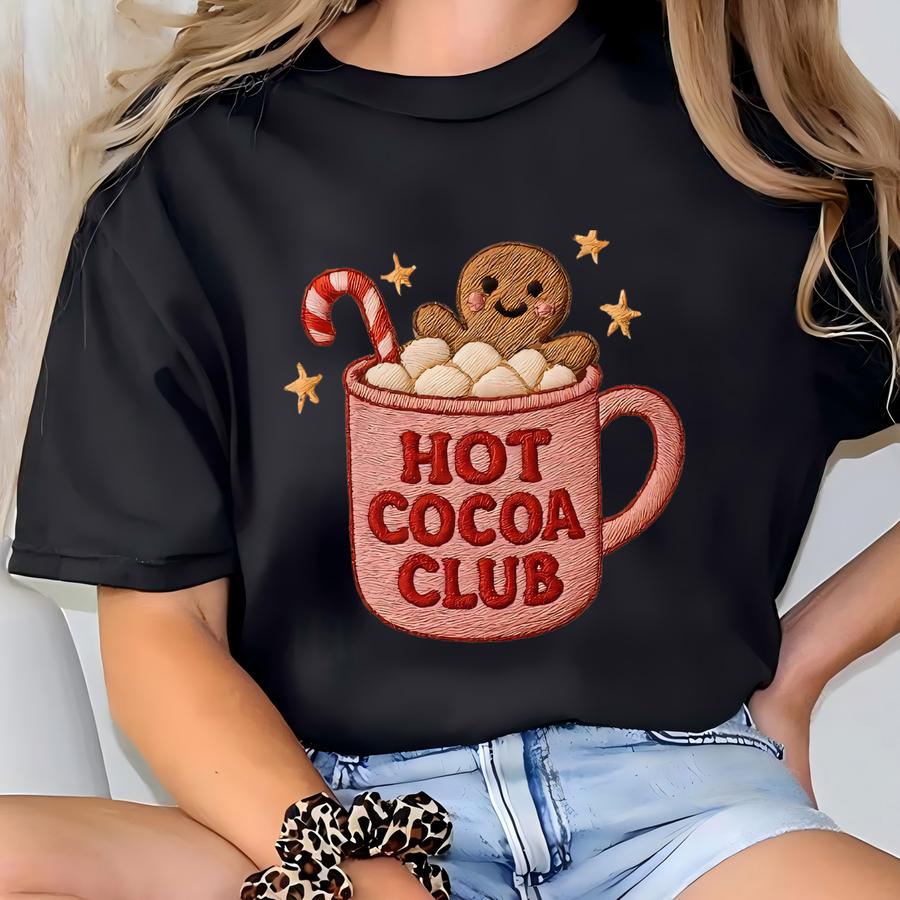 Hot Cocoa Club Sweatshirt, Gingerbread Man Mug Tee, Cute Winter Holiday Apparel, Christmas Drink Sweater Alternative T-shirt