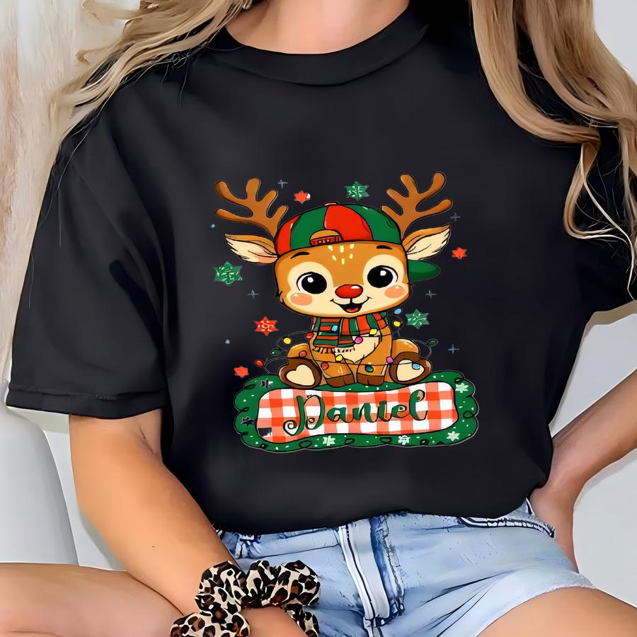 Custom Name Custom Reindeer Christmas Sweatshirt, Personalized Xmas Deer Boy Girl Shirt, Christmas Toddler Hoodie, Xmas Gift, Gift For Kids T-shirt