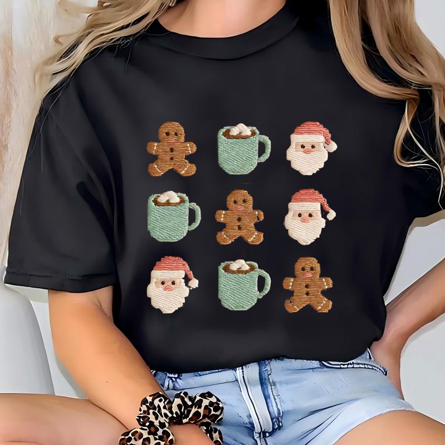 Christmas Tic Tac Toe Sweatshirt, Gingerbread Santa Hot Cocoa Hoodie, Mini Holiday Pattern Shirt, Dad Hat T-shirt