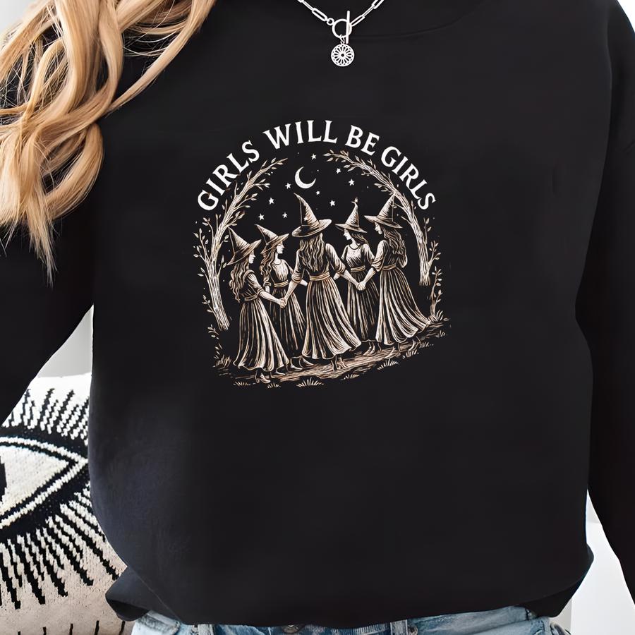 ® Vintage Girls Will Be Girls Witch Shirt, Funny Witch Vintage Shirt, Vintage Halloween Women Shirt, Witchy Vibes Shirt,witchy Sweatshirt