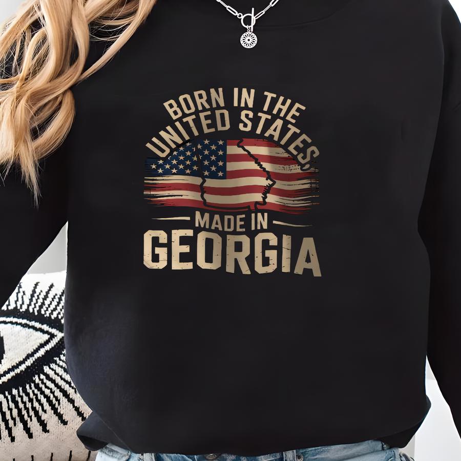 Born In Usa Made In Georgia Apparel: Patriotic American Flag Souvenir Sweatshirt