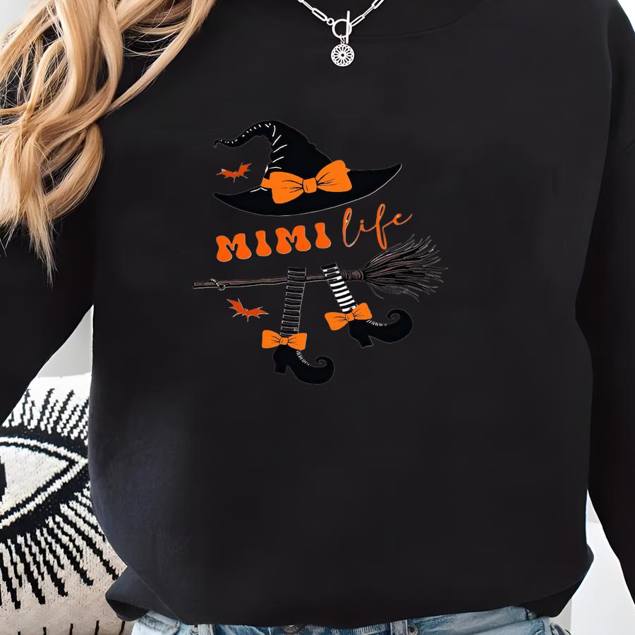® Custom Mimi Witch Shirt With Kids Names On Sve - Gigi Halloween Tshirt - Nana Witch Life Tee - Grandma Gift For Halloween Sweatshirt