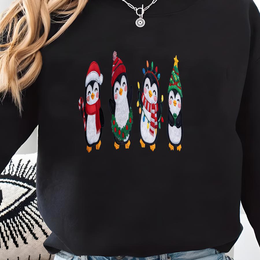 Penguin Christmas Sweatshirt, Xmas Lights Penguin Shirt, Animal Lover Hoodie, Holiday Crewneck Gift For Women Sweatshirt