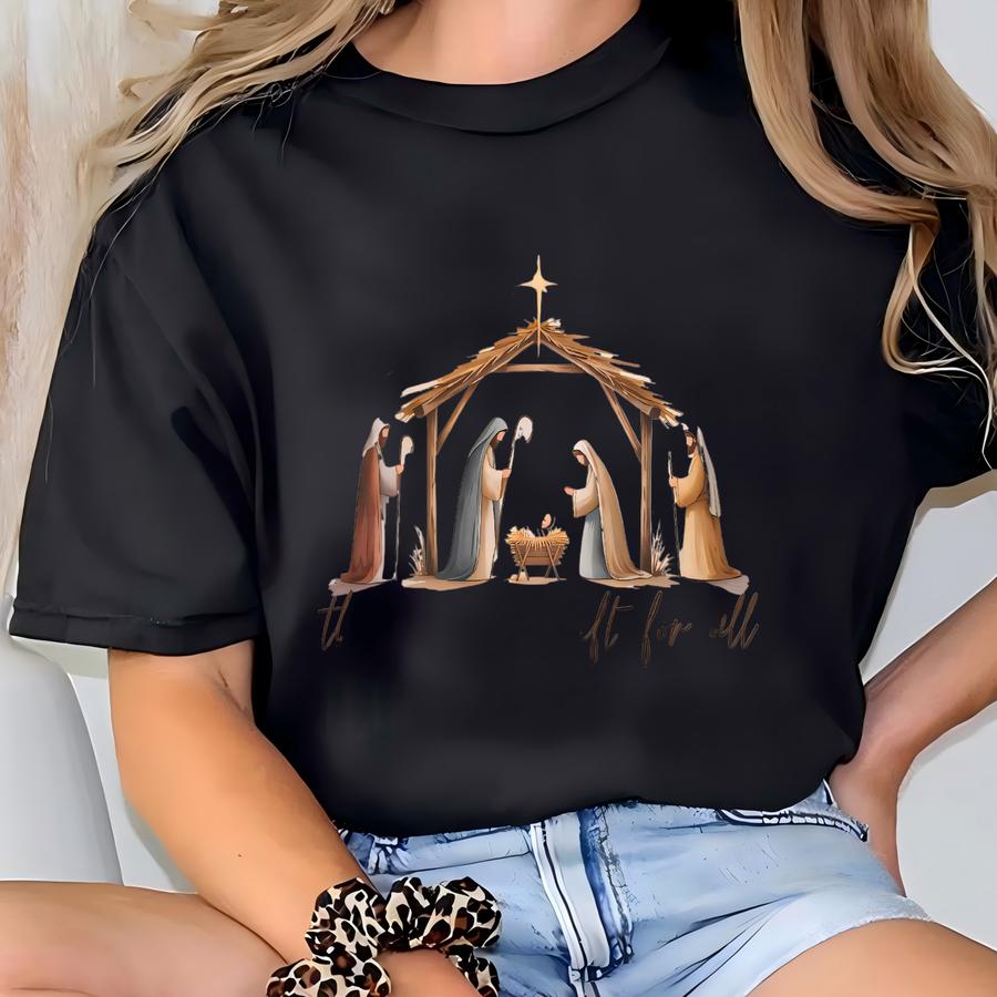 Nativity Scene Christmas Sweatshirt, Christian The Greatest Gift Of All Tee, Jesus Birth Matthew 1:21 Hoodie, Religious Christian Crewneck T-shirt