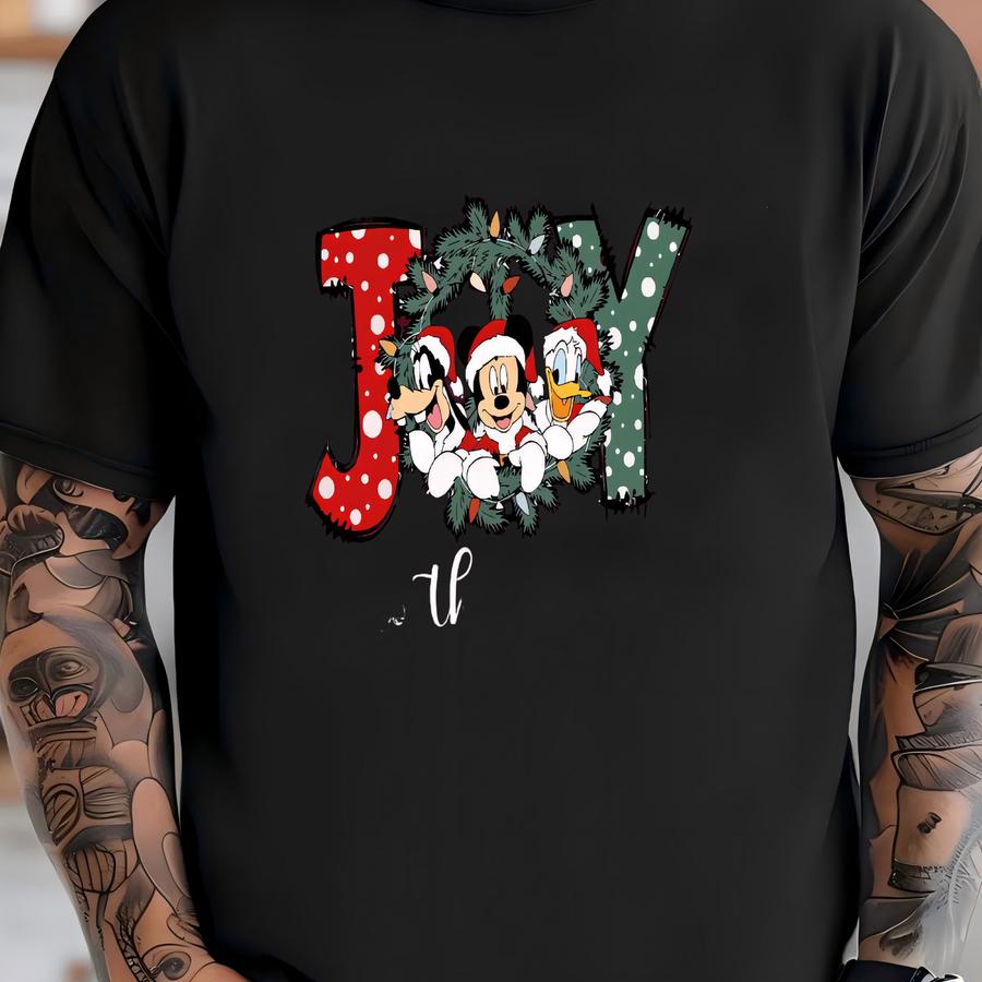 Inspired Joy Sweatshirt, Christmas Hoodie With Wreath Character Print T-shirt