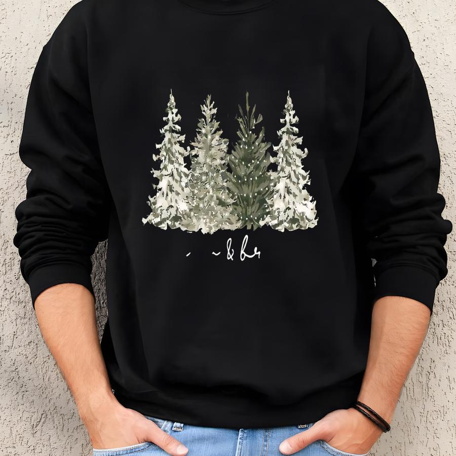 Merry Bright Christmas Tree Sweatshirt, Womens Festive Holiday Sweater, Cute Family Xmas Gift Sweatshirt