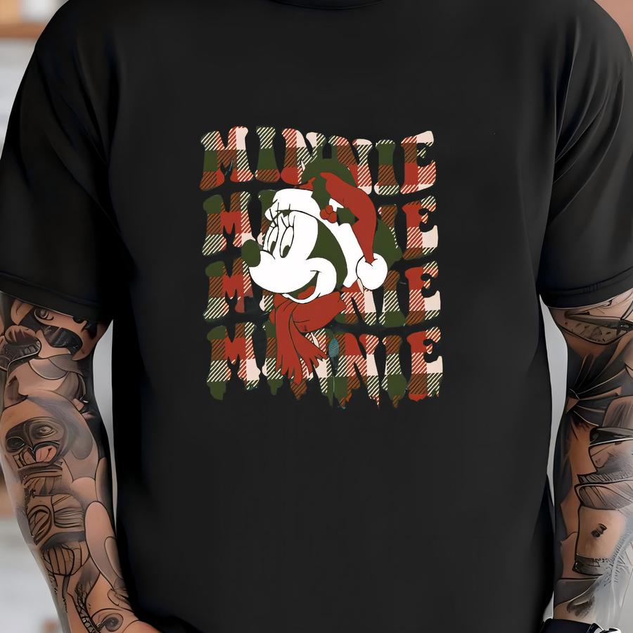Plaid Christmas Hoodie, Holiday Tee With Santa Hat And Scarf Print T-shirt