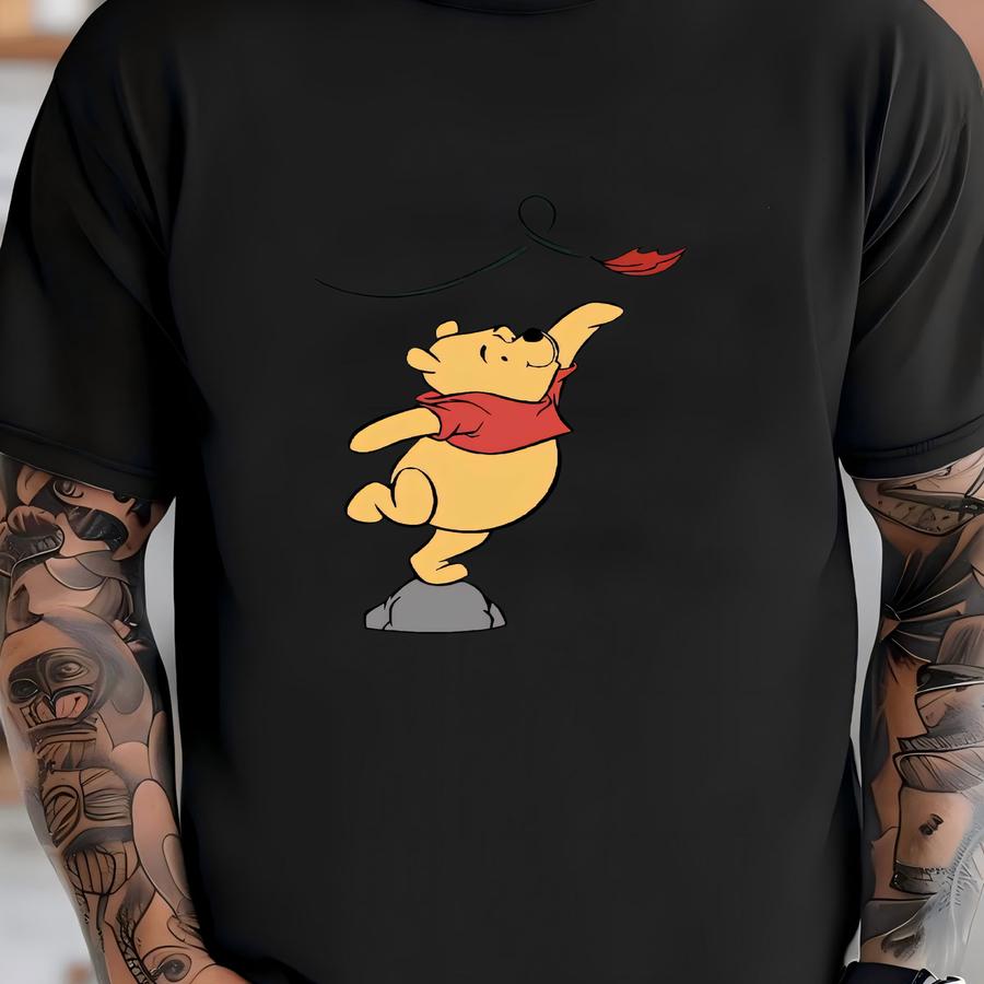 Cute Autumn Pooh Bear Sweatshirt, Cozy Hoodie With Leaf Print T-shirt