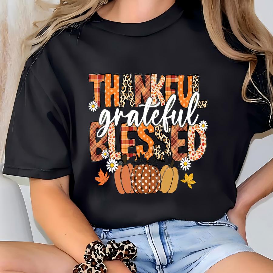 Thankful Sweatshirt, Thanksgiving Shirt, Thankful Grateful Tshirt, Thanksgiving Gift, Thankful Tee, Autumn Pumpkin Sweater T-shirt