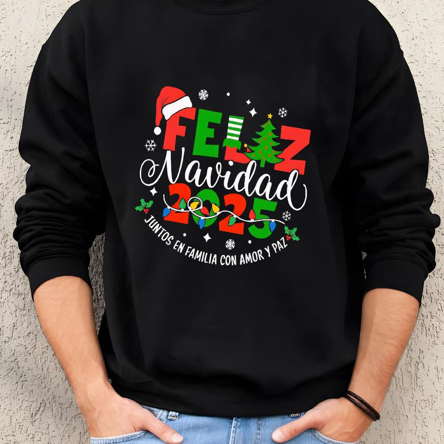 Spanish Christmas Tshirt, Feliz Navidad 2025 Sweatshirt, Luces De Navidad Hoodie, Gift For Family, Latin Christmas Lights, Family Matching Sweatshirt