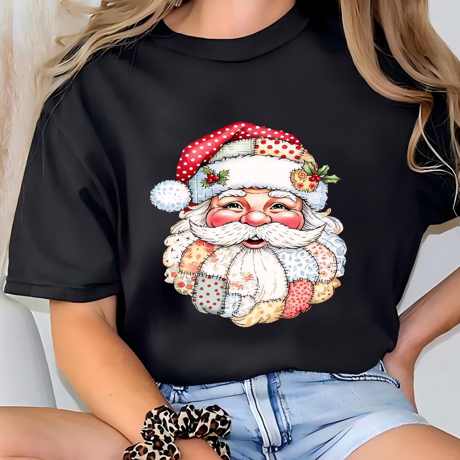 Patchwork Santa Face Shirt | Quilted Vintage Christmas Holiday Sweatshirt T-shirt