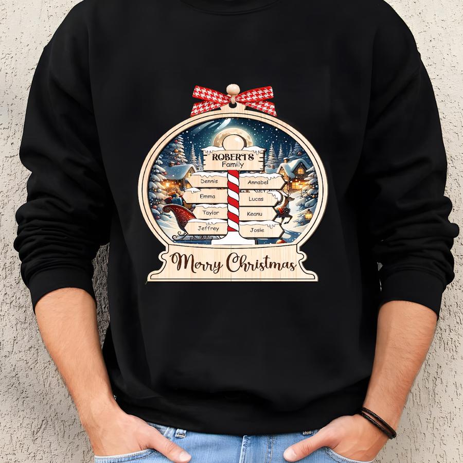 Personalized Family Names Christmas Ornament - Wooden Holiday Keepsake Sweatshirt