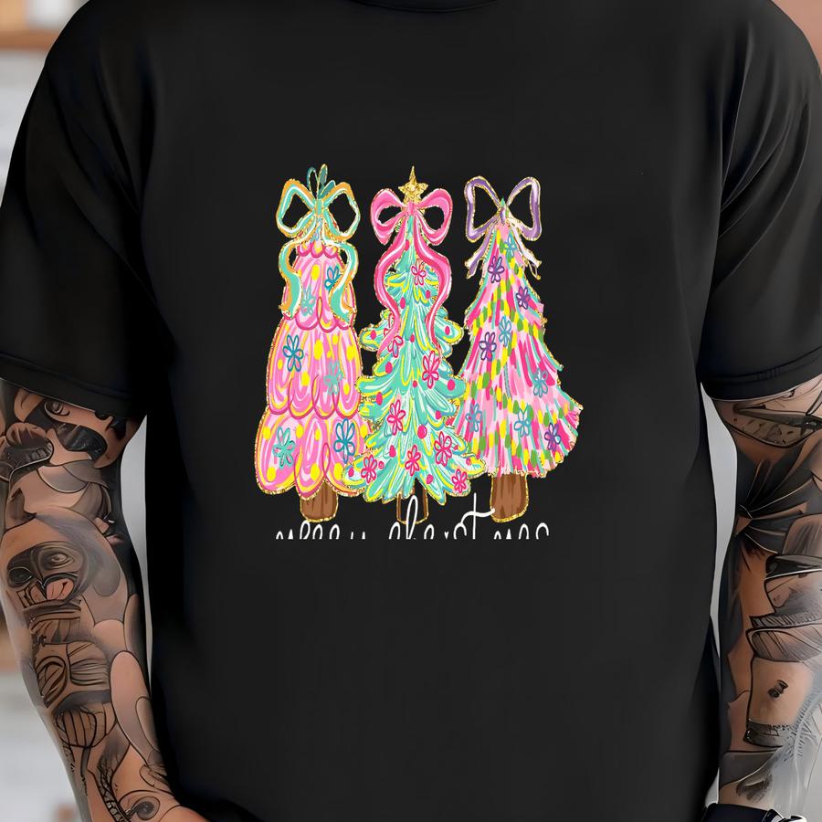 Preppy Christmas Tree Women Sweater, Christmas Coquette Bow Sweatshirt, Merry Christmas Mom Gifts For Christmas, Merry Christmas Custom Gift T-shirt
