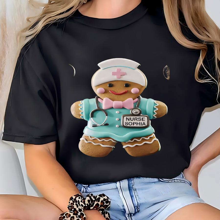 Personalized Gingerbread Nurse Ornament, Bow Cookie Nurse Christmas Ornament, Emergancy Nurse, Rn Nurse Gifts, Nicu Nurse Gift, Nurse Gift T-shirt
