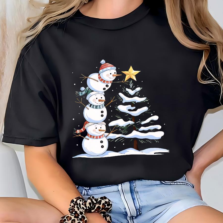 Stacked Snowman Christmas Shirt | Funny Snow Winter Holiday Tree Sweatshirt T-shirt