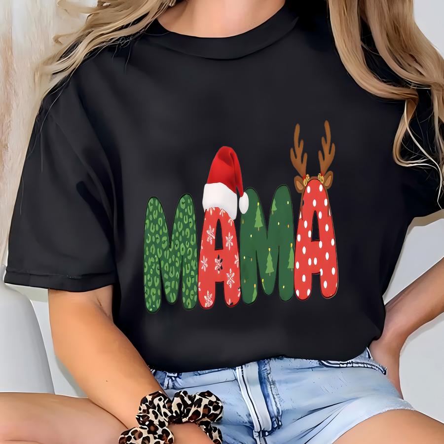 Cute Christmas Mama Sweatshirt, Mama Claus Sweatshirt, Merry Christmas Hoodie, Christmas Gift For Mama, Christmas Leopard Mama Sweatshirt T-shirt