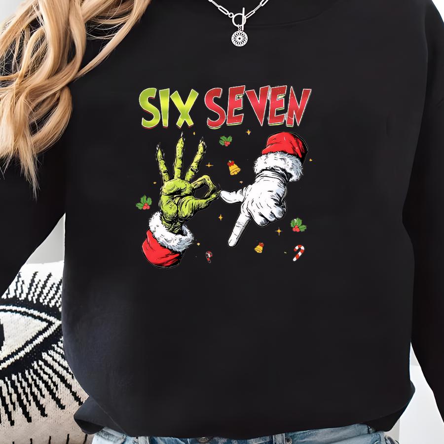Christmas Santa Six Seven Hand Sign Sweatshirt, Trending Social Media Humor Shirt Sweatshirt