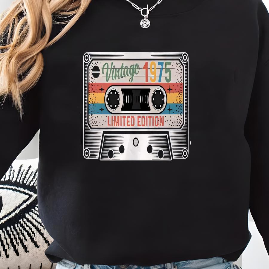 Vintage 1975 Cassette Tape T-shirt: 50th Birthday Gift Sweatshirt