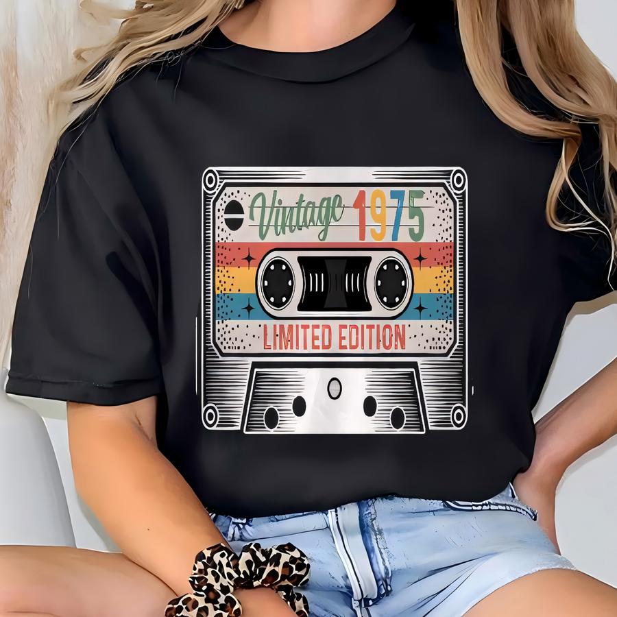 Vintage 1975 Cassette Tape Hoodie: 50th Birthday Gift T-shirt