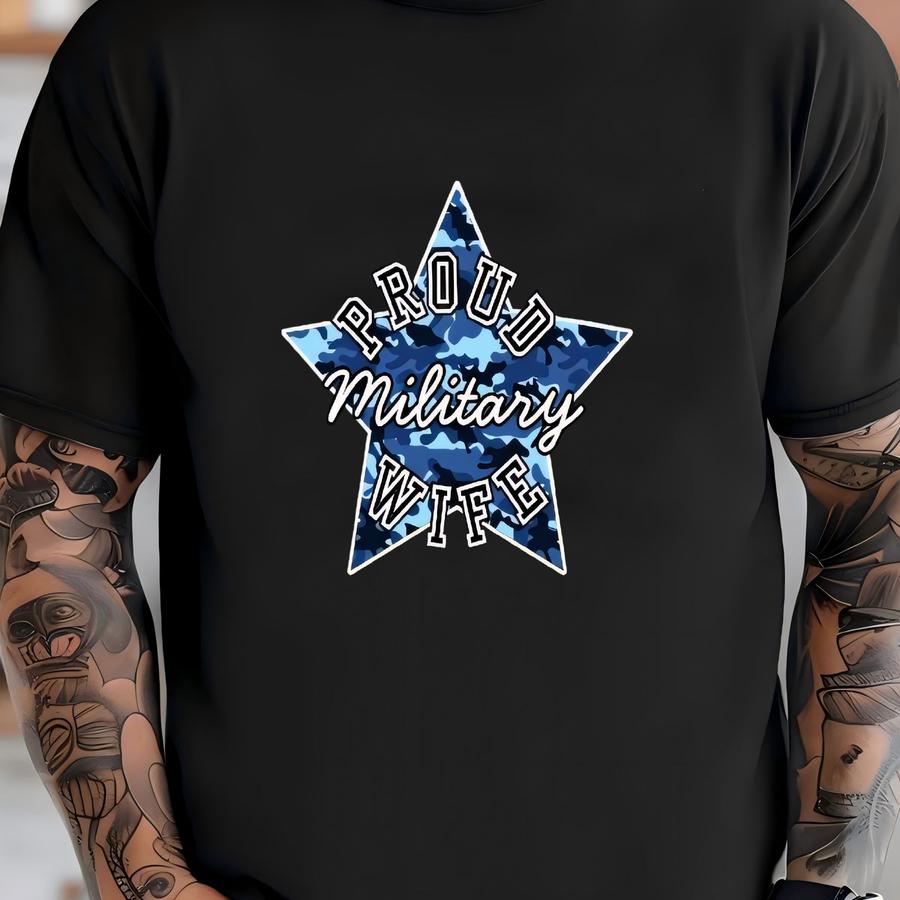 Military Wife Camo Star Tee - Unisex Jersey Short Sve Shirt For Patriotic Navy, Camouflage Graphic Tee, Military Apparel T-shirt