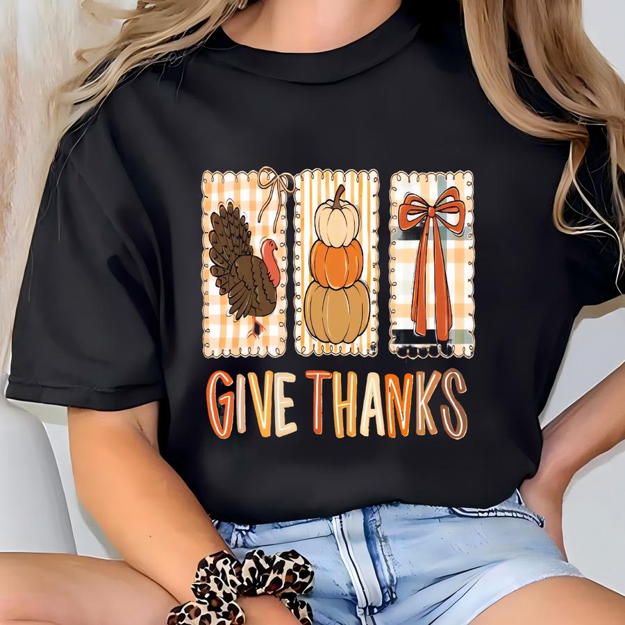 Give Thanks Shirt, Women's Coquette Thanksgiving Fall Tee, Thankful Tshirt, Fall Graphic Tee, Autumn Floral Sweater, Fall Lovers Gift T-shirt