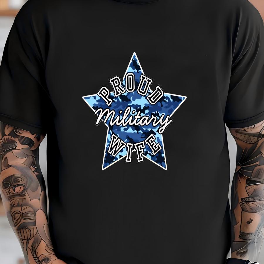 Navy Wife Blue Camo Star Tee, Patriotic Hoodie, Unisex Casual Shirt For Wife, Veteran Support, Military Gift, Navy Seal, Family Day T-shirt