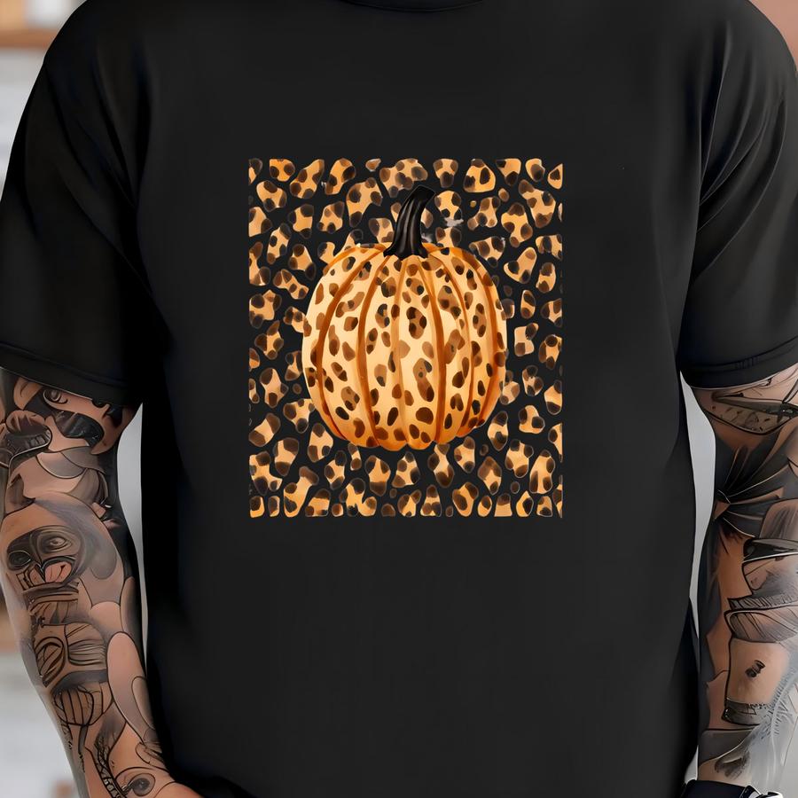 Leopard Pumpkin Graphic Tee: Unisex Fall Fashion, Halloween Top T-shirt