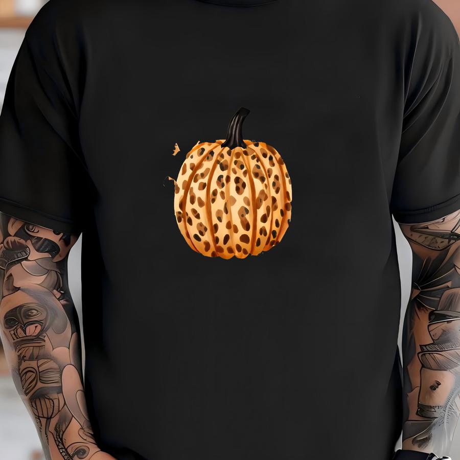 Leopard Pumpkin Graphic Tee: Unisex Fall Fashion, Halloween Top T-shirt