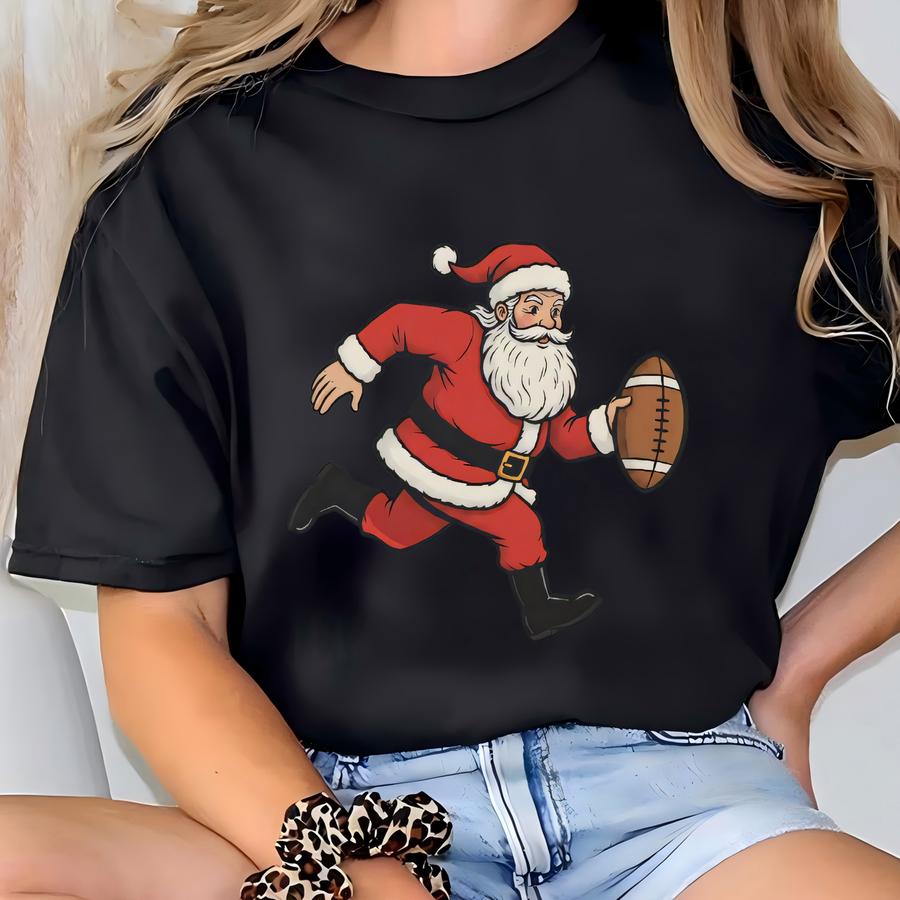Funny Tis The Season Football Lover Tee, Santa Rugby Player Long Sve Shirt Gift, Tis The Season Football Winter Shirt T-shirt