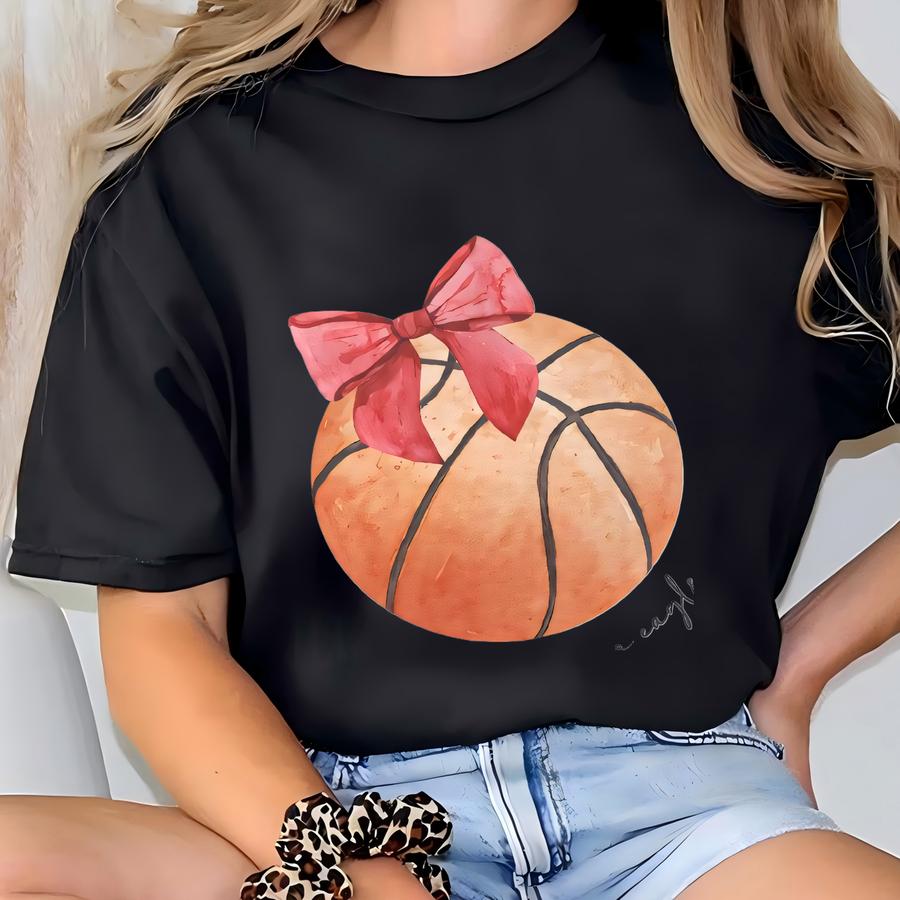 Basketball Mom Sweatshirt With Bow, Custom Mascot Bow Sweatshirt, Coquette School Spirit Sweatshirt, Personalized Gift For Basketball Mom T-shirt