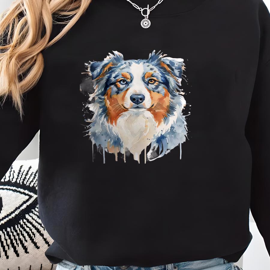 Watercolor Australian Shepherd T-shirt: Odd Eyes Dog Lover Gift Sweatshirt