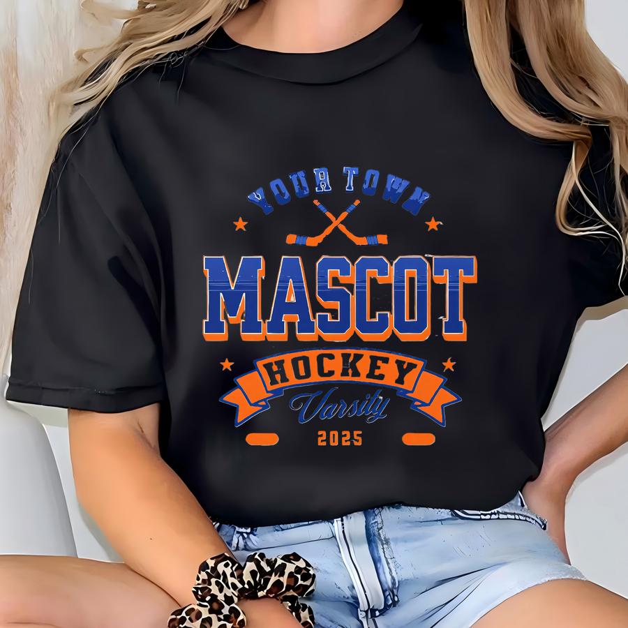 Custom Team Mascot Hockey Sweatshirt, Personalized Retro Ice Hockey Pullover, Game Day Sweatshirt, Gift For Hockey Fan T-shirt