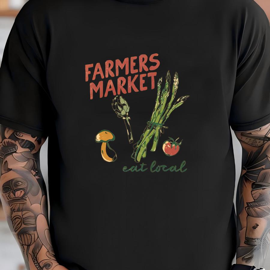Farmers Market Short Sve Cotton Hoodie | Boho Vintage Style Food Shirt | Gift Idea For Foodie | Men, Women’s Graphic Tee T-shirt