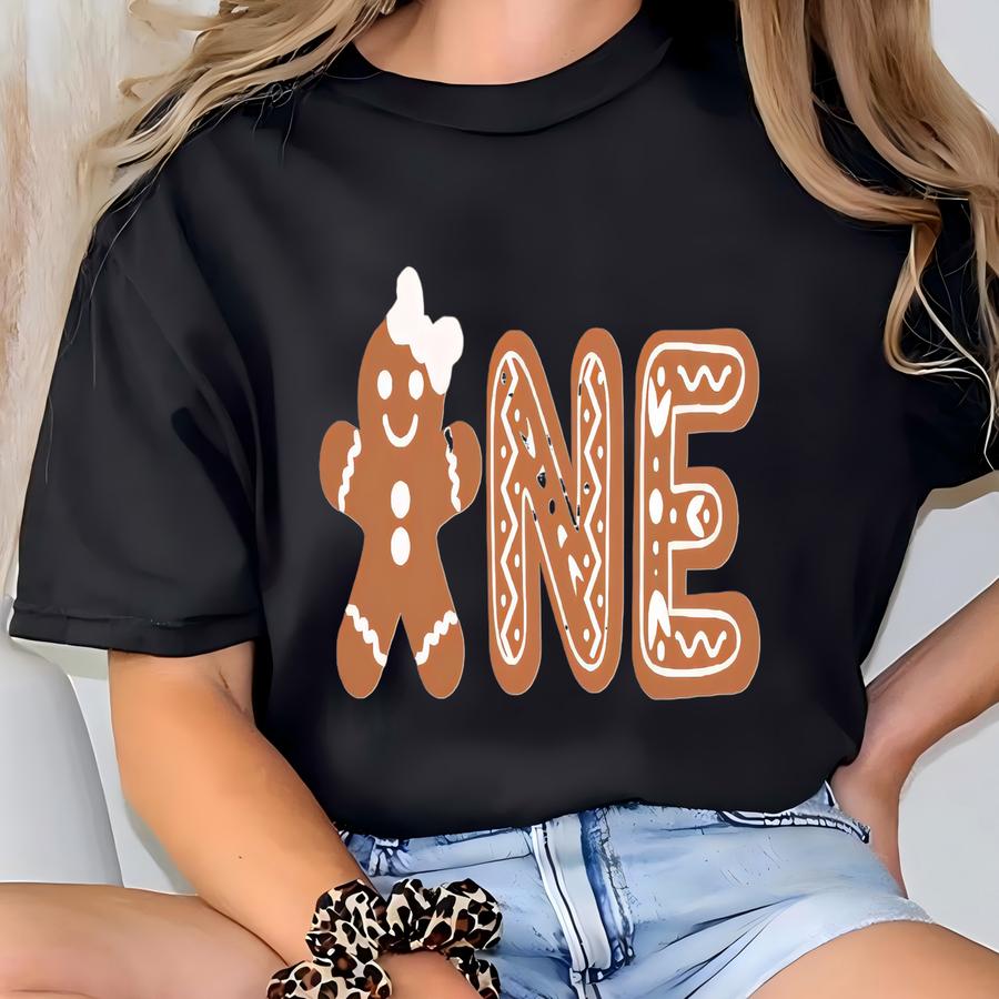 Personalized Gingerbread One Shirt | Christmas First Birthday Outfit | Custom Baby Tee For Holiday Birthdays T-shirt