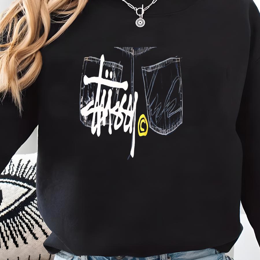 Stussy American Streetwear Style Denim Jeans Sweatshirt Stussy American Streetwear Style Denim Jeans Sweatshirt
