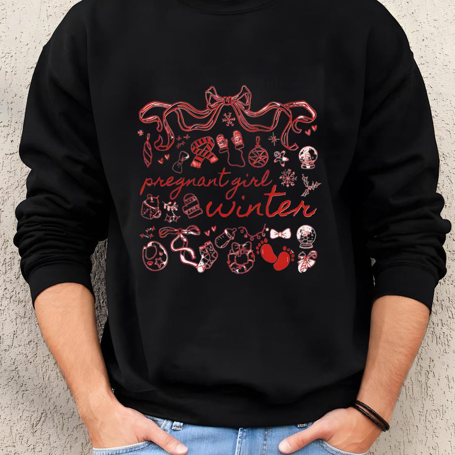 ® Pregnant Girl Winter Shirt, Snowflake Baby Announcement Tee, Pregnancy Reveal Outfit, Expecting Mama Winter Gift Top Sweatshirt