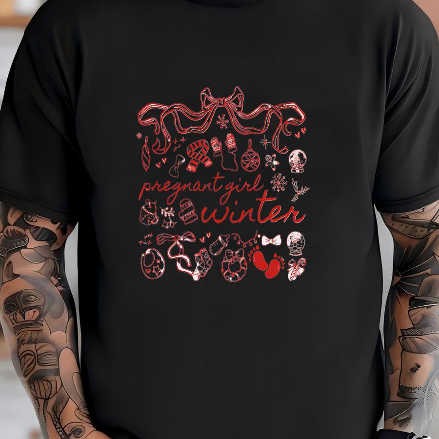 ® Pregnant Girl Winter Shirt, Snowflake Baby Announcement Tee, Pregnancy Reveal Outfit, Expecting Mama Winter Gift Top T-shirt
