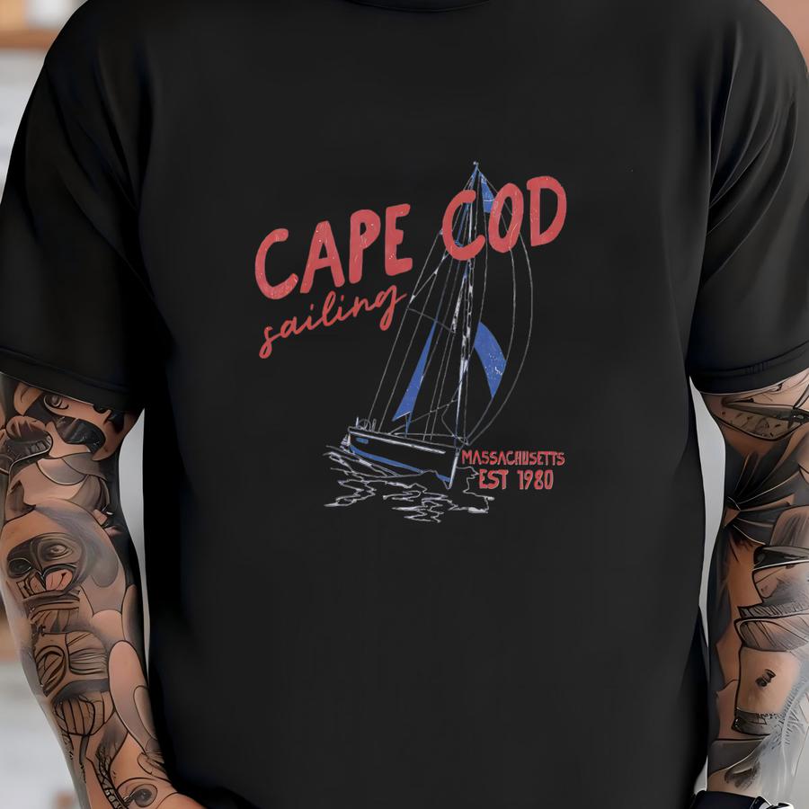 Cape Cod Sailing Short Sve Cotton Hoodie | Vintage Retro Yacht, Sail Boat Graphic Tee | Girl’s Trip, Bachelorette Party T-shirt