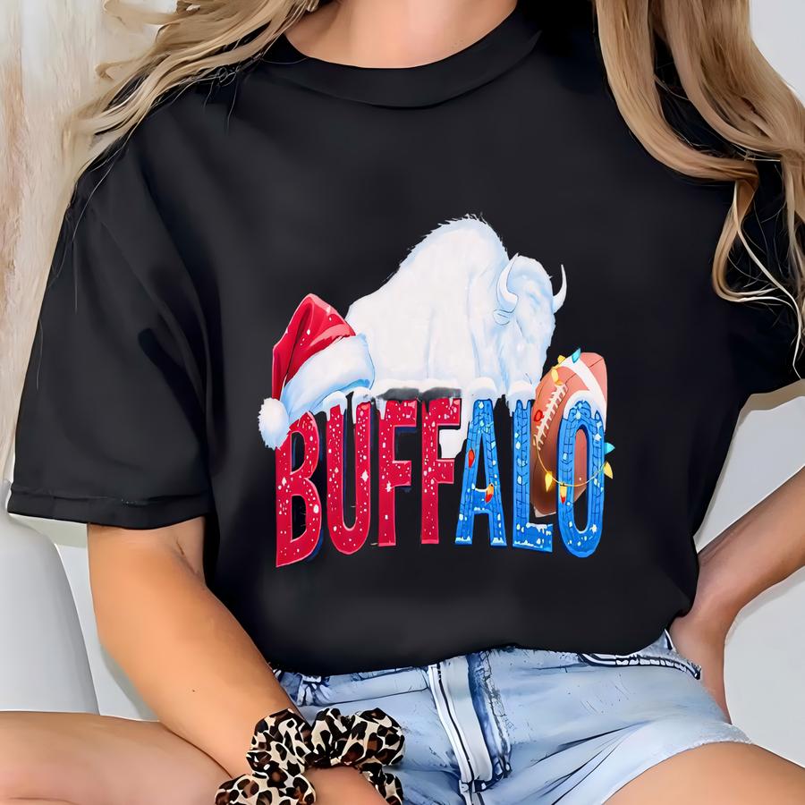 Buffalo Christmas Shirt, Retro Buffalo Football Sweatshirt, Family Matching Holiday Tees, Funny Game Day Apparel, Buffalo Fan Gift T-shirt