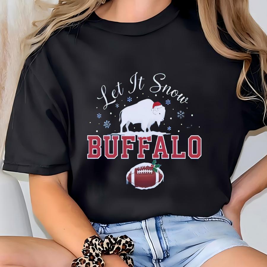 Let It Snow Buffalo Sweatshirt, Buffalo Christmas Shirt, Funny Game Day Crewneck, Holiday Football Apparel, Winter Fan Gift T-shirt