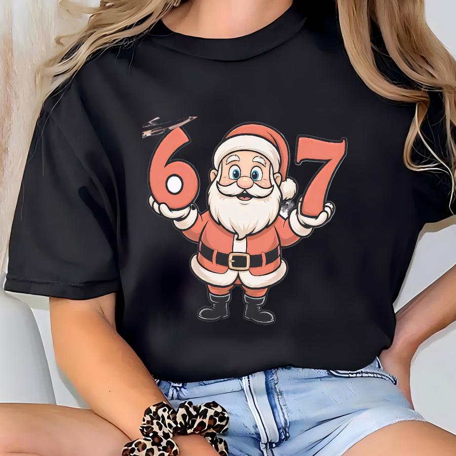Funny Santa Six Seven Christmas Hoodie For Holiday Cheer, Teacher Christmas Shirt With Humorous 6 7 Santa, Six Seven Christmas Gift T-shirt