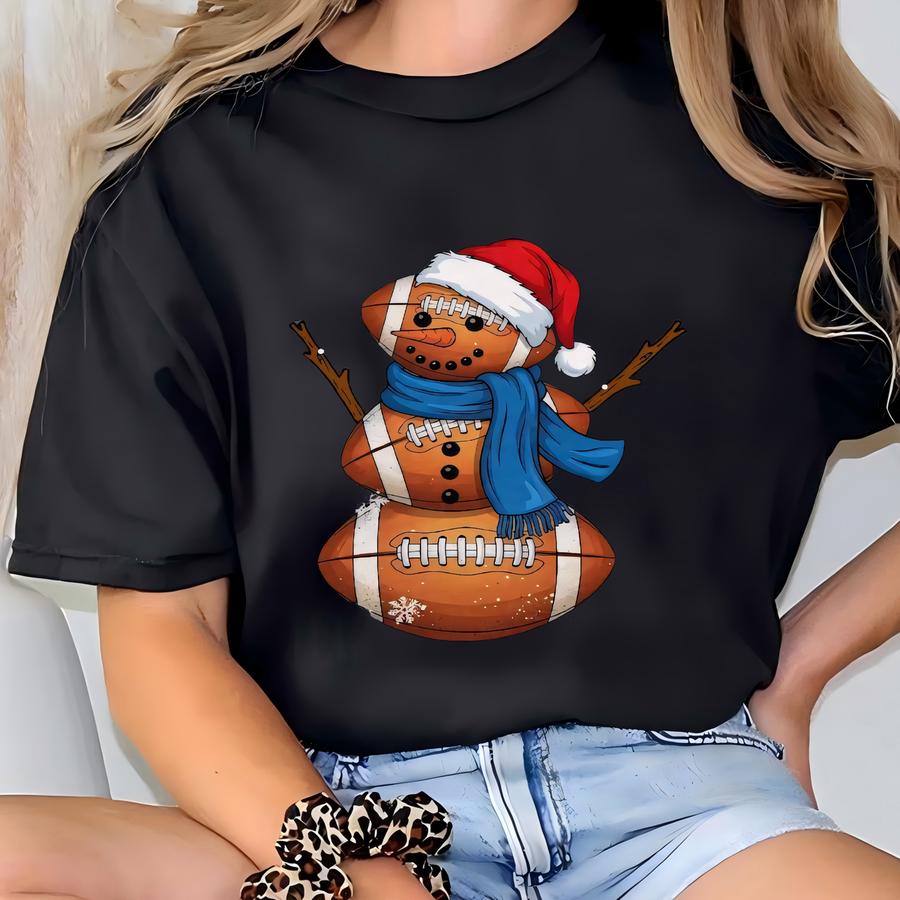 Christmas Football Shirts, Funny Santa Hat Snowman Shirt, Tis The Season Sweatshirt, Cute Family Matching Youth Adult Holiday Apparel T-shirt